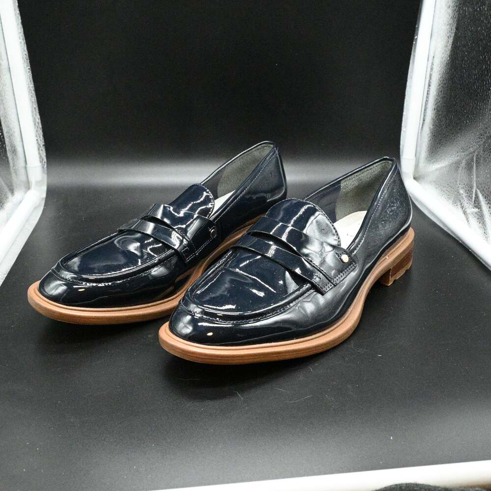 Franco Sarto Edith 2 Navy Blue Patent Penny Loafers Flats Shoes Womens Size 7